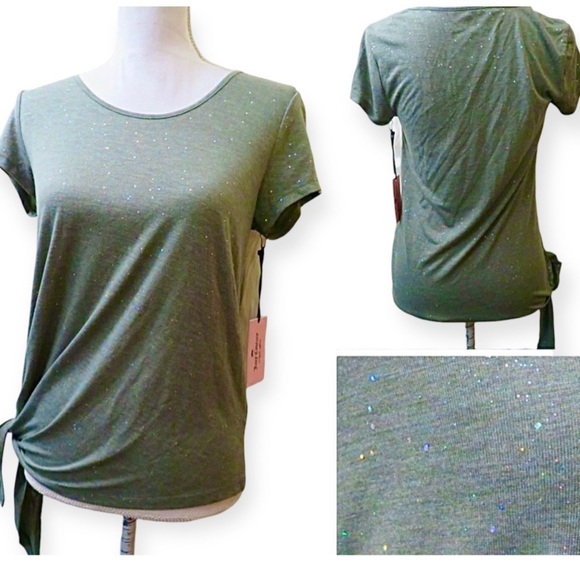 Juicy Couture Women’s XS Top “Sequin Dreams”Sparkly Knot Tie Asymmetrical Shirt - Picture 6 of 8
